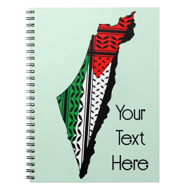 Caderno Espiral Mapa Palestino que Bandeira e Padrão Keffiyeg (Frente)