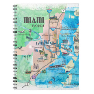 Caderno Espiral Mapa retro do vintage do impressão das belas arte