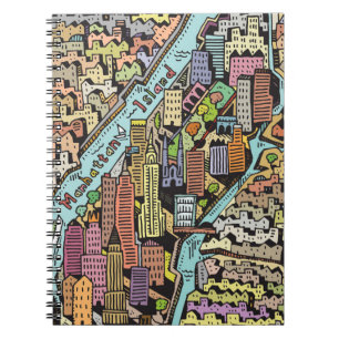 Caderno Espiral Mapa tirado mão da Nova Iorque