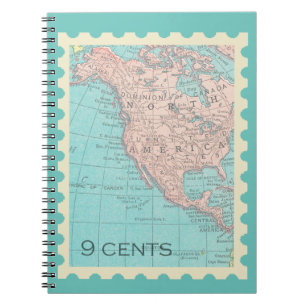 Caderno Espiral Mapas Vintage de Carimbo da América do Norte