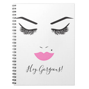 Caderno Espiral Maquiagem Facial Cílios & Lábios Rosas Chique