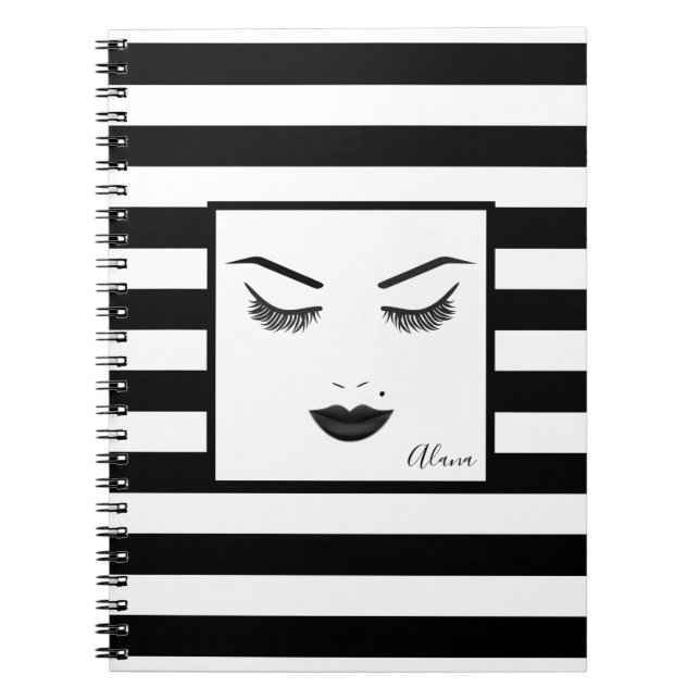 Caderno Espiral Maquiagem Lábios Pretos Rosto Sobrancelhas Lábios  (Frente)