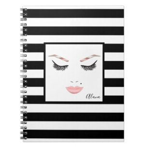 Caderno Espiral Maquiagem Rosa Dourado Rosto Sobrancelhas Lábios G