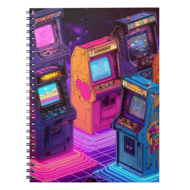 Caderno Espiral Máquinas De Arcade Retro (Frente)