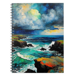 Caderno Espiral Mar de abstrato e tempestade | Diário para noteboo