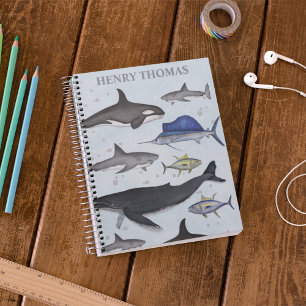 Caderno Espiral Mar Whimsical de Animais Marinhos do Oceano Simple