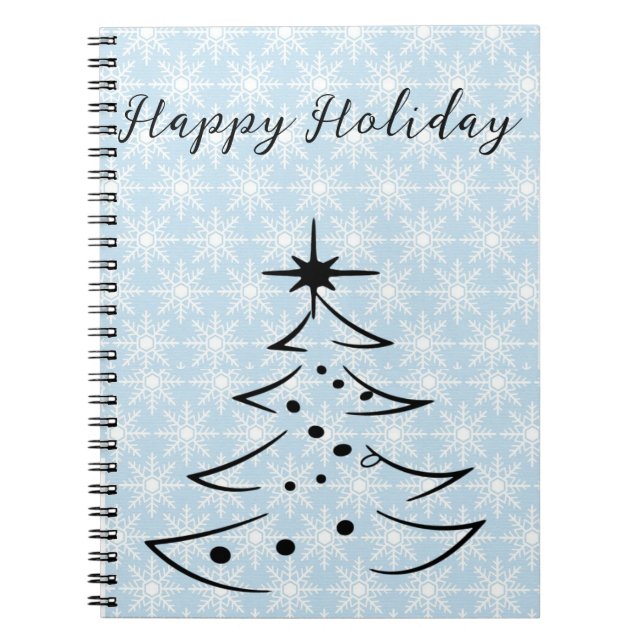 Caderno Espiral Maravilhoso, Flocos Azuis, Árvore de Natal (Frente)
