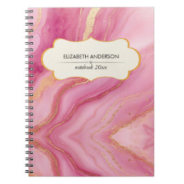 Caderno Espiral Marble Elegante rosa e Dourado