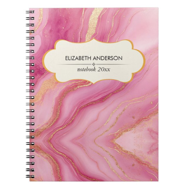 Caderno Espiral Marble Elegante rosa e Dourado (Frente)