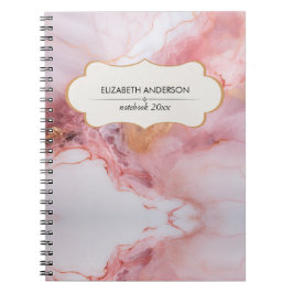 Caderno Espiral Marble Elegante rosa e Dourado