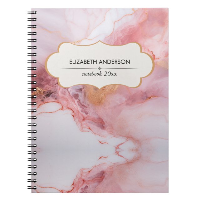Caderno Espiral Marble Elegante rosa e Dourado (Frente)