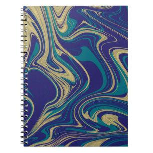 Caderno Espiral Marble Liquid Faux Dourado Azul esverdeado