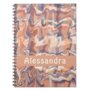 Caderno Espiral Marble monograma boho tartan queimado laranja roxo