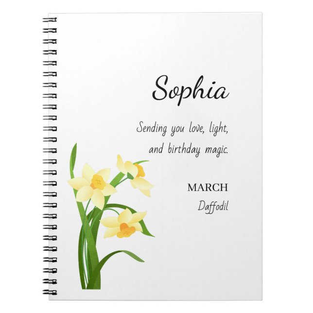Caderno Espiral March Daffodil Personalized Birthday (Frente)