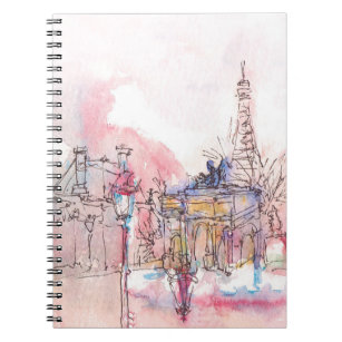 Caderno Espiral Marco de Paris com aquarela num dia chuvoso -