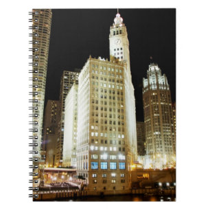 Caderno Espiral Marco famoso de Chicago na noite