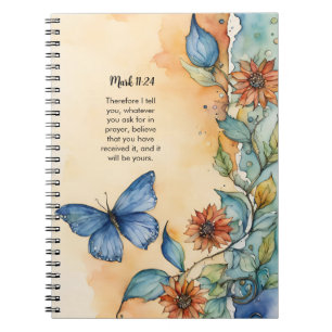Caderno Espiral Marcos 11:24, Design de Versículo Bíblico Cristão
