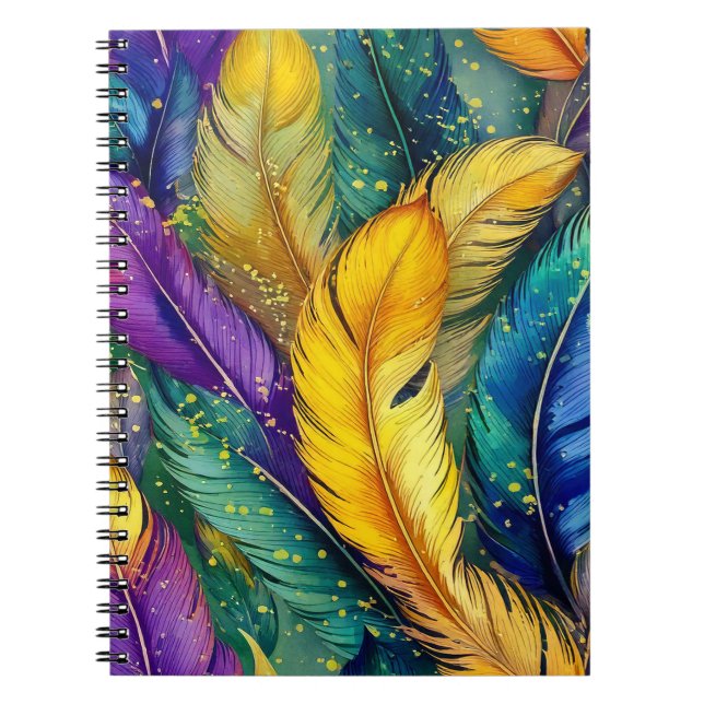 Caderno Espiral Mardi Gras Feather, de Aquarela (Frente)