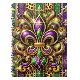 CADERNO ESPIRAL MARDI GRAS FLEUR DE LIS, DOURADO VERDE PURPEN