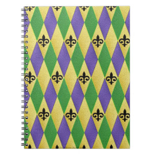 Caderno Espiral Mardi Gras Harlequin Fleur De Lis