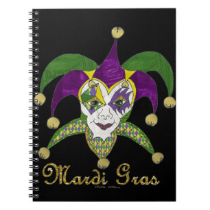 Caderno Espiral Mardi Gras Jesters Mask colorido