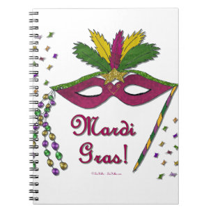 Caderno Espiral Mardi Gras Mask Feather Miçanga