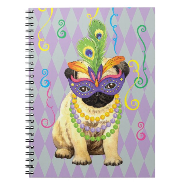 Caderno Espiral Mardi Gras Pug (Frente)