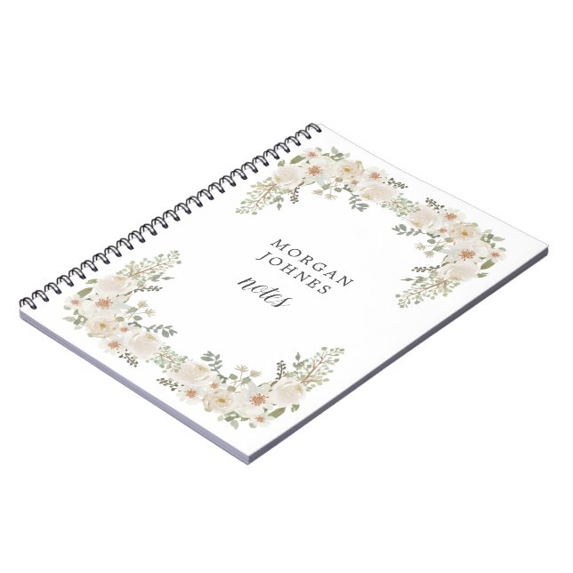 Caderno Espiral marfim floral monograma elegante (Left Side)