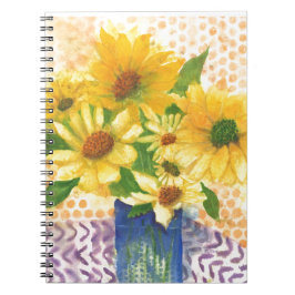 Caderno Espiral margarida amarela no vaso azul