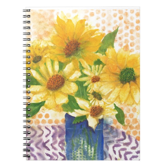 Caderno Espiral margarida amarela no vaso azul (Frente)