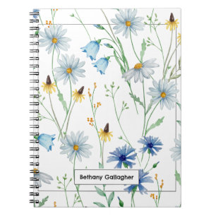Caderno Espiral Margarida Amarelo e Azul Personalizado