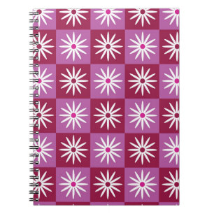 Caderno Espiral Margarida branca em Xadrez Vermelho e Rosa