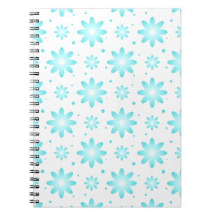 Caderno Espiral Margarida delicada branca e turquesa, padrão de po
