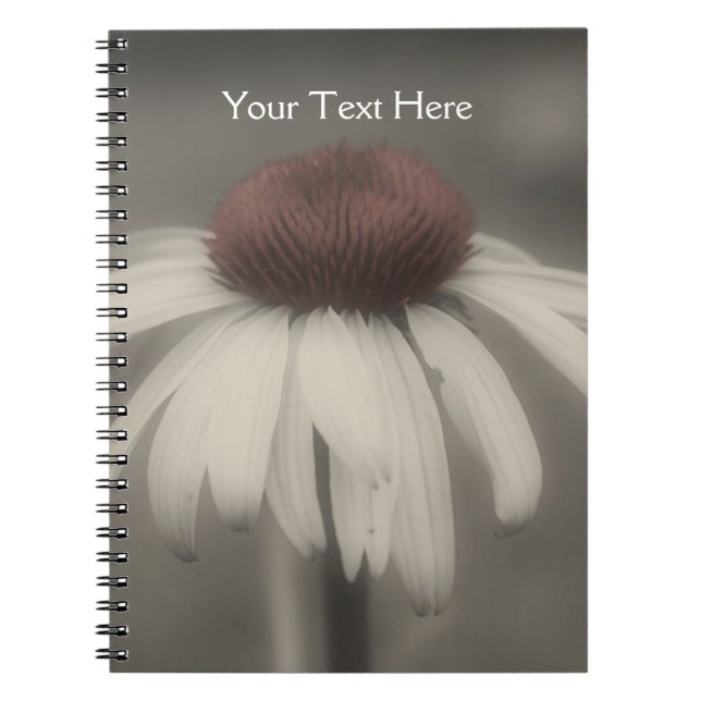 Caderno Espiral Margarida do Coneflower Em Notebook Preto E Branco (Frente)
