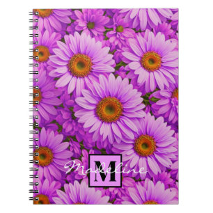 Caderno Espiral Margarida floral magenta-rosa-escura elegante