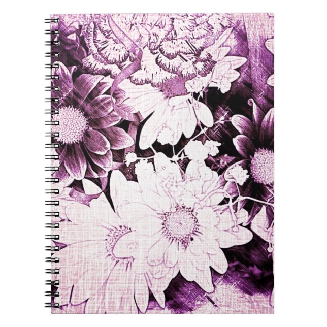 Caderno Espiral Margarida púrpura do boho-chic (Frente)