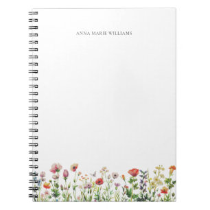 Caderno Espiral Margarida Selvagem Personalizada em Aquarela Elega