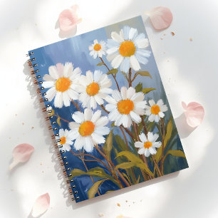 Caderno Espiral Margaridas Brancas Aquarela Flores Pintadas