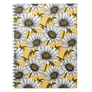 Caderno Espiral Margaridas brancas, flores silvestres em amarelo