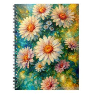 Caderno Espiral Margaridas Deslumbrantes em Luz Mosaica – Floral A