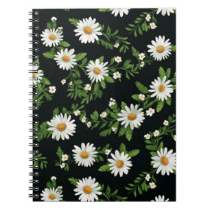 Caderno Espiral Margaridas em Aquarela Sobre Preto