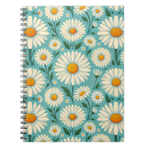 Caderno Espiral Margaridas em um Fundo Azul Suave