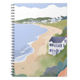 Caderno Espiral Margens do Boné | Aquarela da Praia de Rhode Islan