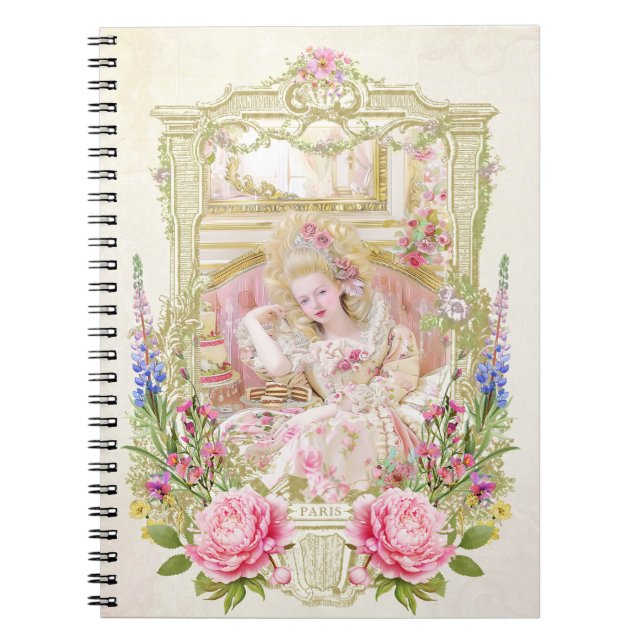Caderno Espiral Marie Antoinette,French,Paris,portrait,roses メモ帳 (Frente)