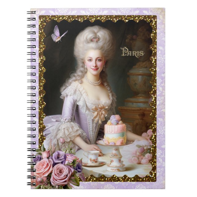 Caderno Espiral Marie Antoinette,French,Paris,tea,cake,roses  (Frente)