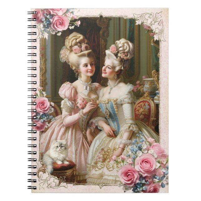 Caderno Espiral Marie Antoinette,French,Paris,tea,cat,roses  メモ帳 (Frente)