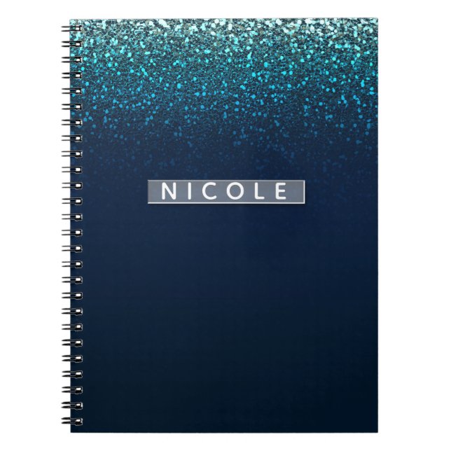 Caderno Espiral Marinho Azul Aqua Brilhante Brilhante Moderno Bril (Frente)