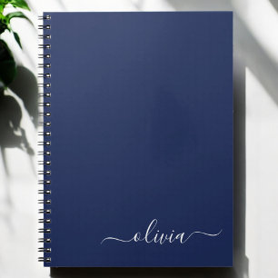 Caderno Espiral Marinho Azul Branco Script Moderno Girn Nome do Mo
