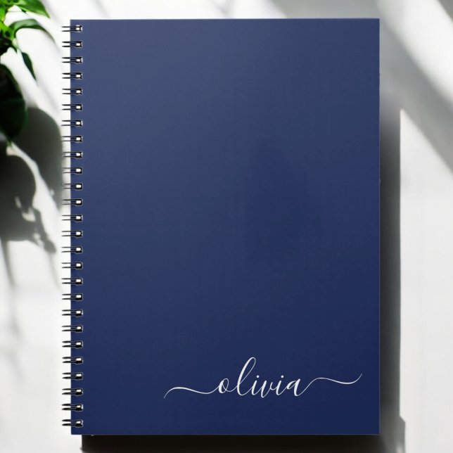 Caderno Espiral Marinho Azul Branco Script Moderno Girn Nome do Mo (Criador carregado)