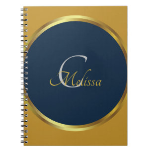 Caderno Espiral Marinho azul e Dourado Nome do Monograma